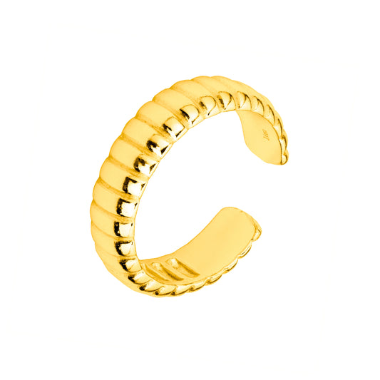 Adjustable Heavy Gold Plated Sterling Silver Ridged Texture Ring