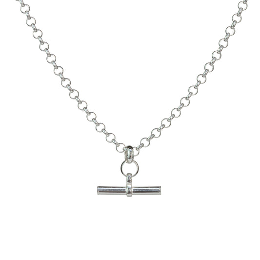 Sterling Silver T-Bar Rolo Chain Necklace 18 Inches
