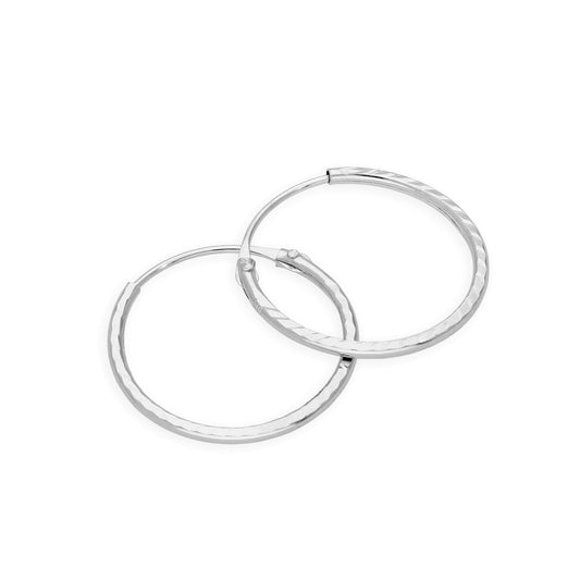 9ct White Gold Diamond Cut 12mm Hoop Earrings