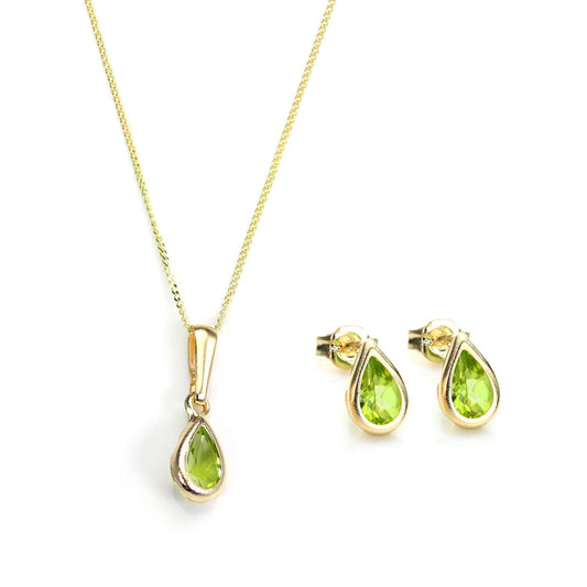 9ct Gold & August Birthstone Pendant & Stud Earrings Set