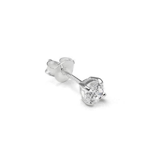 Sterling Silver Round CZ Crystal Mens Single Ear Stud - 4 -10mm