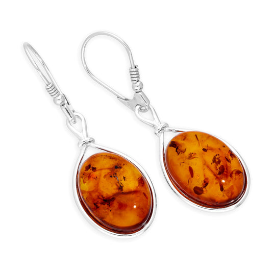 Sterling Silver & Baltic Amber Large Teardrop Leverback Earrings