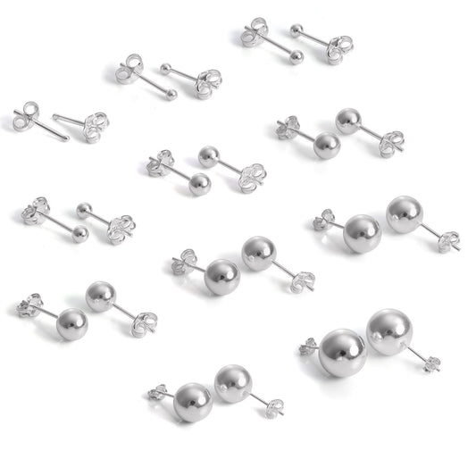 Sterling Silver Lightweight Ball Stud Earrings 1mm - 12mm