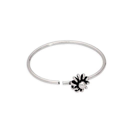 Sterling Silver Flower Hoop Nose & Ear Tragus Ring Oxidised