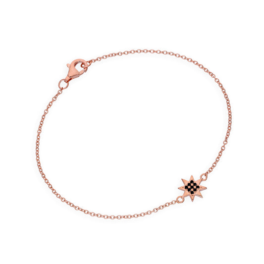 Rose Gold Plated Sterling Silver & Black CZ Crystal 7 Inch Star Bracelet