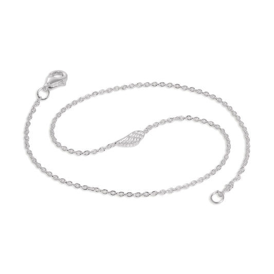 Fine Sterling Silver Anklet with Small Angel Wing