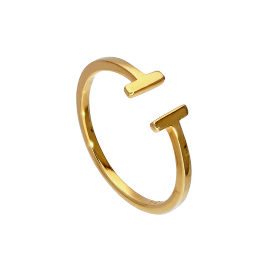 Adjustable Gold Plated Sterling Silver T-Bar Midi Ring