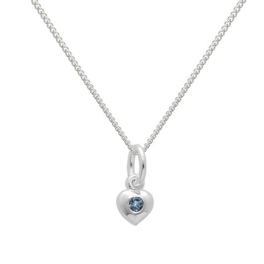 Sterling Silver & Turquoise CZ Crystal December Birthstone Heart Necklace