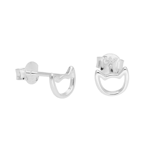 Sterling Silver Cat Head Outline Stud Earrings