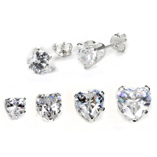 Sterling Silver Clear Heart CZ Stud Earrings