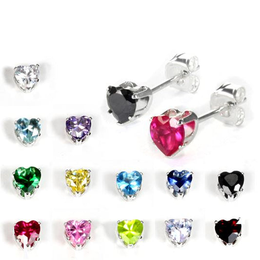 Sterling Silver 4mm Heart CZ Stud Earrings