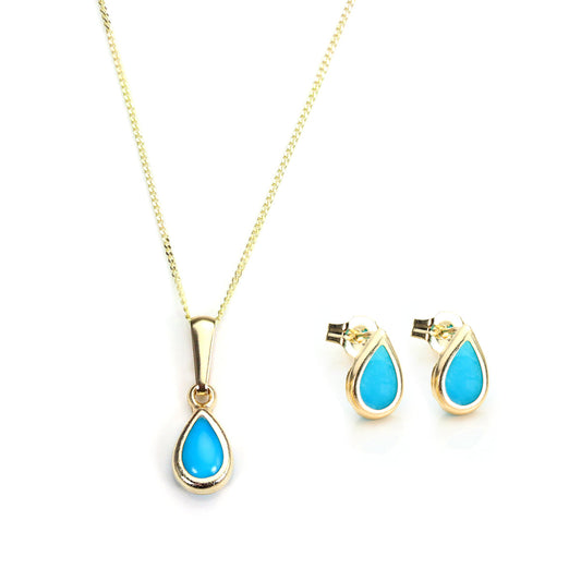 9ct Gold & December Birthstone Pendant & Stud Earrings Set