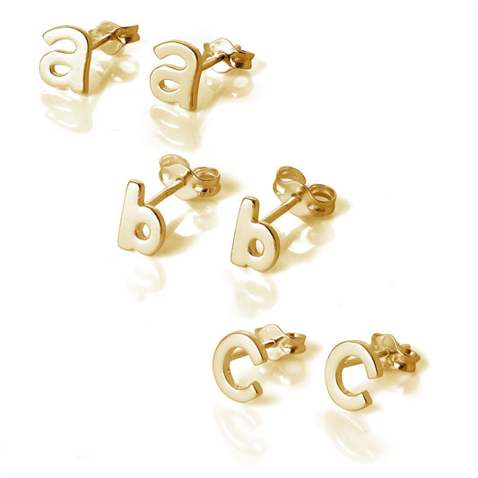 Yellow Gold Plated Sterling Silver Alphabet Letters Stud Earrings
