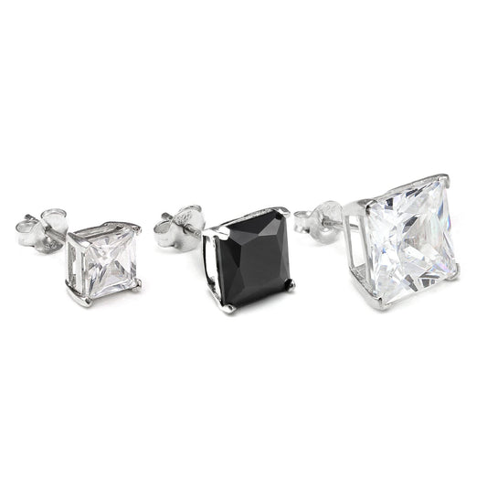 Sterling Silver Square CZ Crystal Mens Single Ear Stud - 4 -10mm