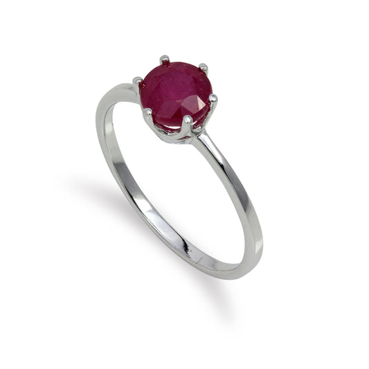 Sterling Silver & 6mm Round Ruby Gemstone Ring Size I - U