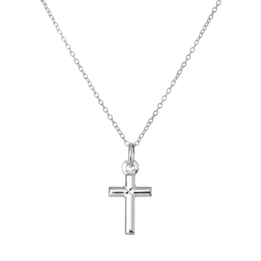 Simple Sterling Silver Cross Pendant on 18 Inch Trace Chain