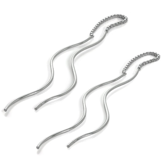 Sterling Silver Wavey Bar Long Dangle Pull Through Earrings