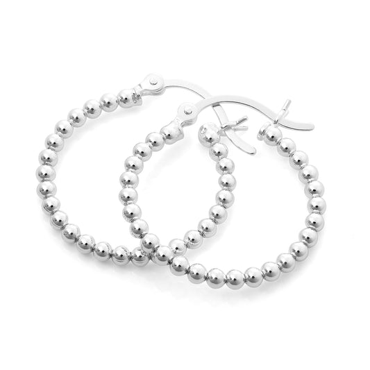 Sterling Silver 21mm Beaded Hoop Earrings