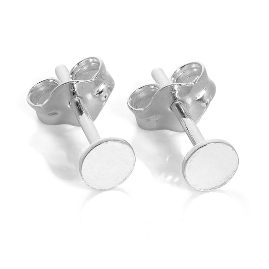 Sterling Silver Flat 3mm Round Disc Stud Earrings