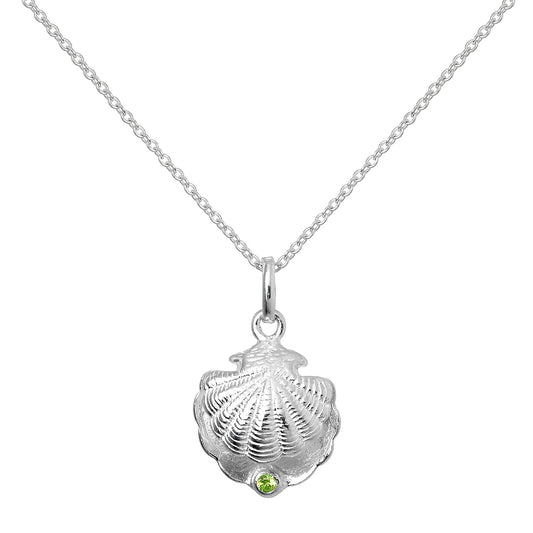 Sterling Silver Oyster Shell with CZ Crystal Peridot Birthstone Necklace