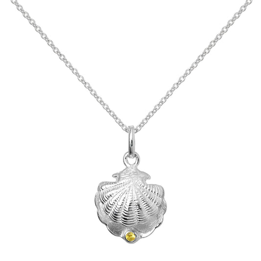 Sterling Silver Oyster Shell with CZ Crystal Citrine Birthstone Necklace