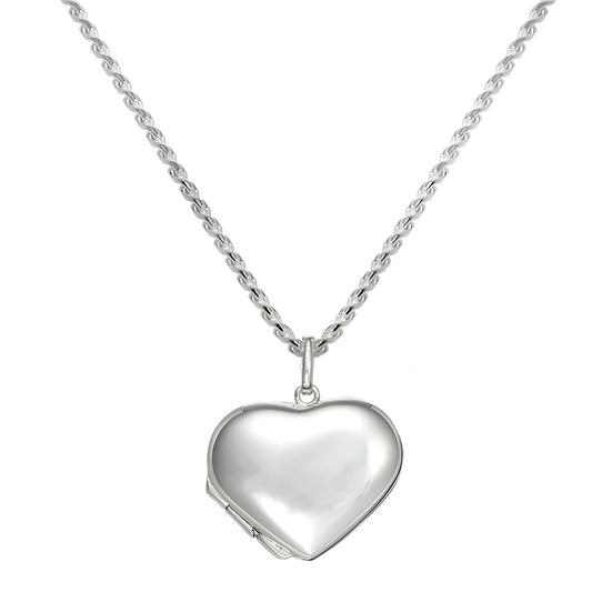 Large Sterling Silver Puffed Heart Locket Pendant Necklace 16 - 22 Inches