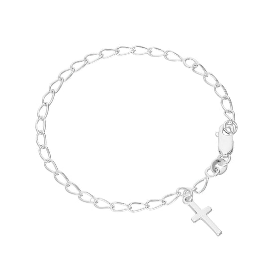 Sterling Silver 6 Inch Bracelet w Cross Charm
