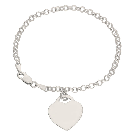 Sterling Silver 7 inch Bracelet Engravable Padlock Heart