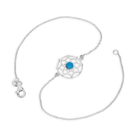 Sterling Silver & Blue Enamel Dreamcatcher Anklet 10 Inches