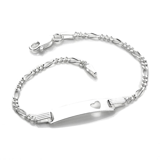 Sterling Silver Childrens Heart Identity Plate Bracelet