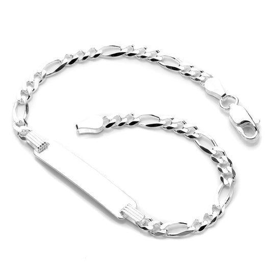 Sterling Silver Figaro Identity Plate Bracelet