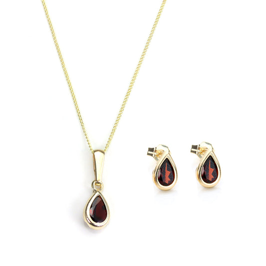 9ct Gold & January Birthstone Pendant & Stud Earrings Set