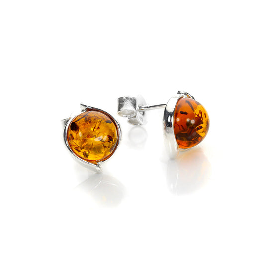 Sterling Silver & Baltic Amber Stud Earrings
