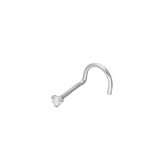 9ct White Gold & Clear CZ Crystal 24Ga Nose Screw