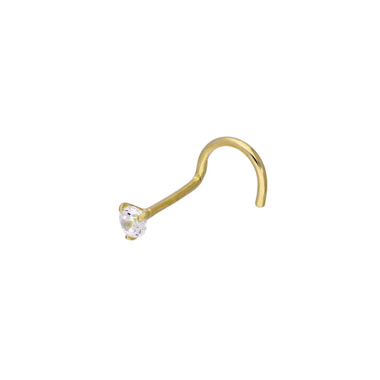 9ct Gold & Clear 2mm CZ Crystal 22Ga Nose Screw