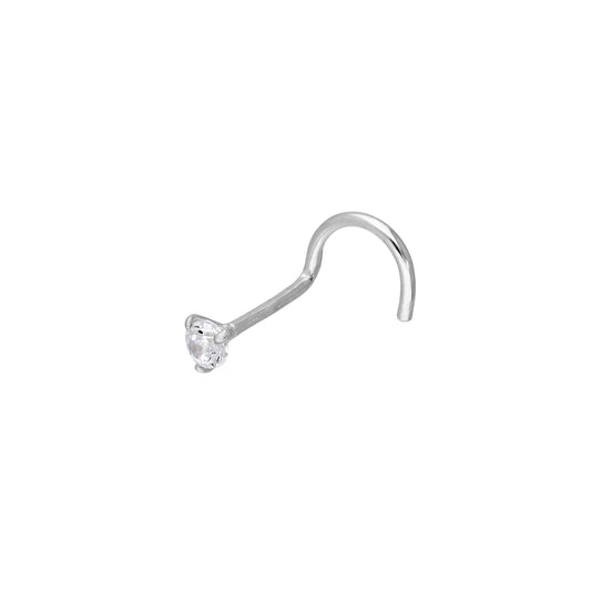 9ct White Gold & Clear 2mm CZ Crystal 22Ga Nose Screw