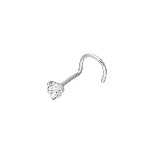 9ct White Gold & Clear 3mm CZ Crystal 22Ga Nose Screw