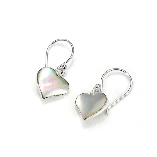 Sterling Silver Mother of Pearl Flat Heart Drop Earrings