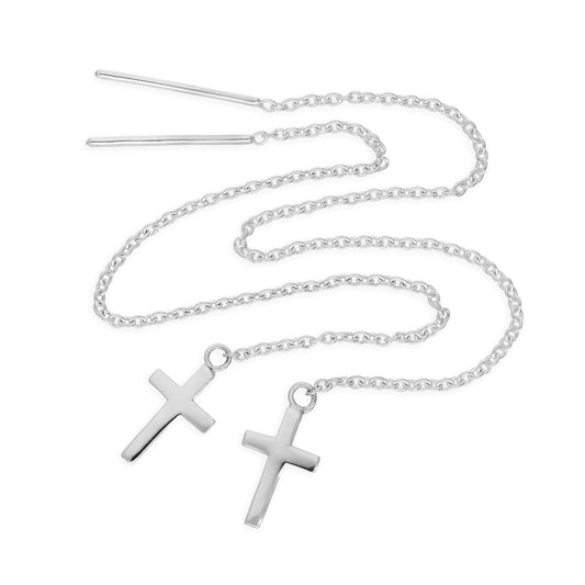 Sterling Silver Cross Pull Through Earrings