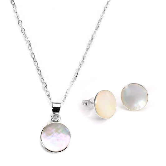 Sterling Silver & Mother of Pearl Earrings & Pendant Set