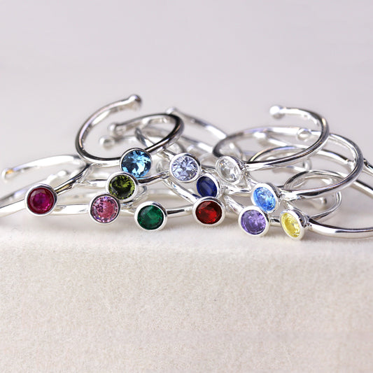 Sterling Silver & CZ Crystal Adjustable Birthstone Rings