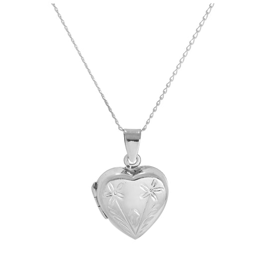 Sterling Silver Two Flowers Heart Locket on Chain 14 - 32 Inches